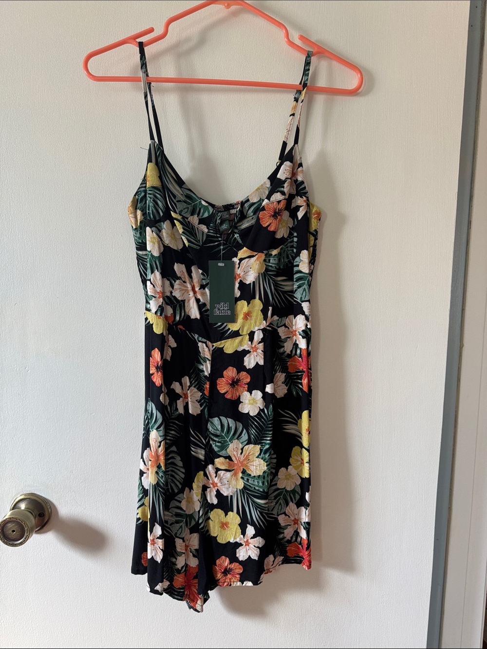 wild fable Black Tropical Floral Spaghetti-Strap Romper
